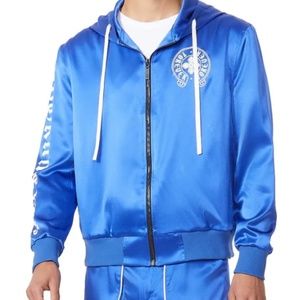 G Fashion Silk Zip Up Hoodie in Blue
